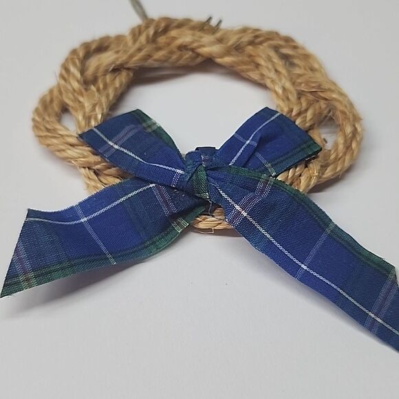 Rustic Rope Wreath Ornament with Blue Plaid Bow Nova Scotia - Picture 2 of 6